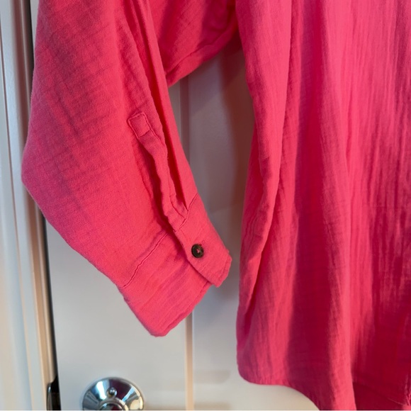 CALIA NEW Oversized LS Button Down Swim Coverup Pink Heat Large - Picture 4 of 8